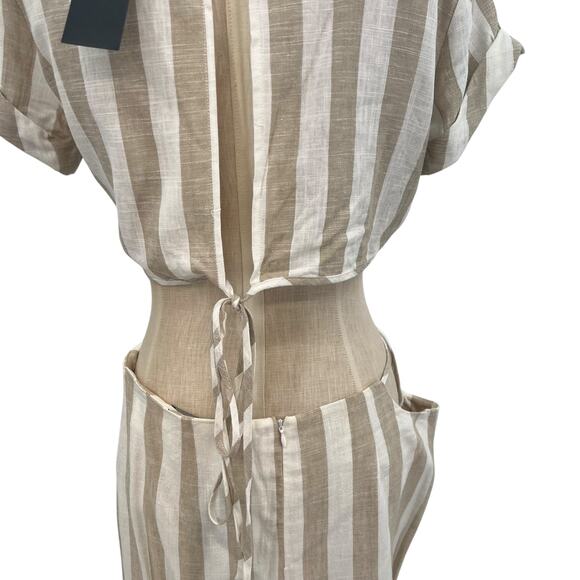 Lioness Fazio Skirt Set Tee Shirt Pinstripe Neutral Linen Nude White Size Medium - Picture 10 of 16